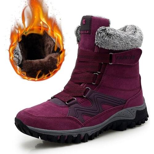 Winter Womens Snow Boots Leather Women Warm Thick Plush Snow Boots Waterproof Female Wedge Suede Boots Non-Slip Lady Shoes