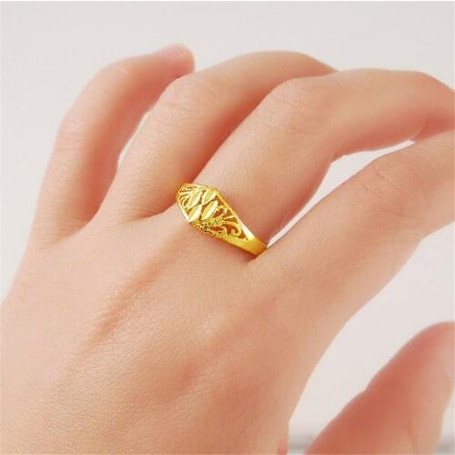 24K Gold Rings For Women Engagement Wedding Band Gold Jewelry Ring Party Gift