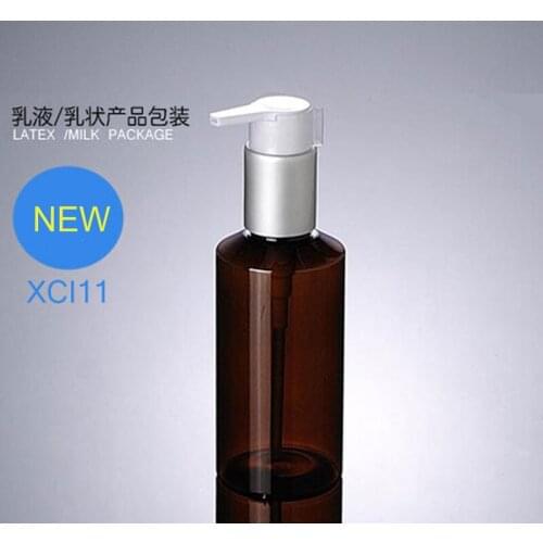 300PCS/LOT 150ml lotion pump cosmetic packaging plastic bottles ,150cc PET container with silver lotion pump