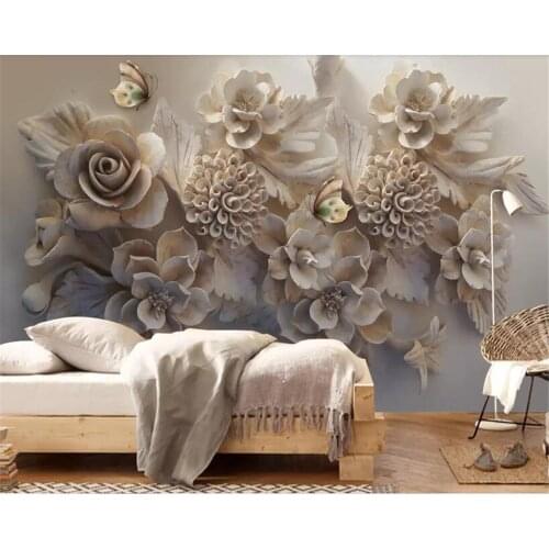 Beibehang 3d wall wallpaper custom beautiful papier peint mural 3d embossed floral butterfly TV background 3d wallpaper behang
