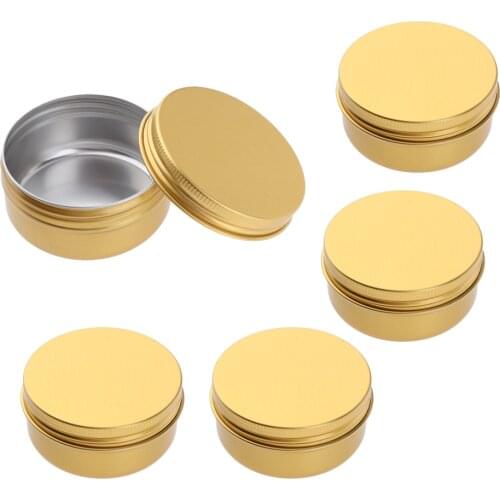 5 Pcs Aluminum Tin Jars Screw Top Round Metal Cans Containers for Bulk Food Cosmetic Candies Spices Tea Travel Storage- Gold
