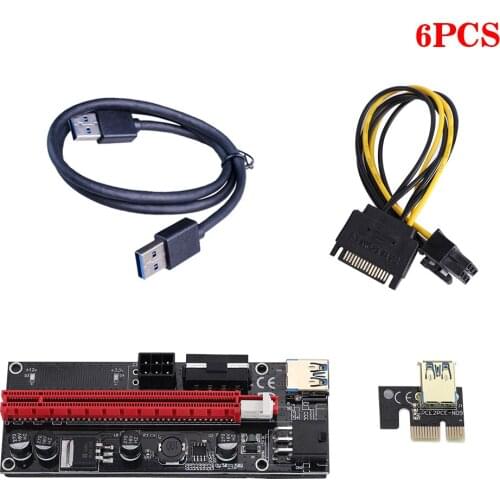 6 pieces VER009C USB 3.0 PCI-E Riser VER 009S Express 1X 4x 8x 16x Extender Riser Adapter Card SATA 15pin to 6 pin Power Cable