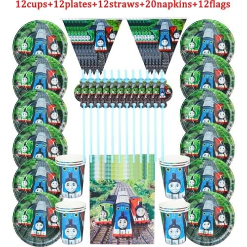 68Pcs Thomas Friends Favor Birthday Party Paper Disposable Cup+Plate+Napkin+Straw+Flag Decorations Party Supplies For 12kids
