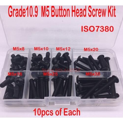70pcs/lot ISO7380 Grade10.9 M5 Button Head Screw Kit length M5 *8mm to M5*30mm