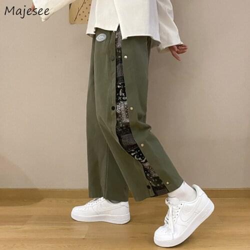Men Casual Pants Spliced Fashionable Side Button Trousers High Street All-match Korean Style Leisure Harajuku Teens Streetwear