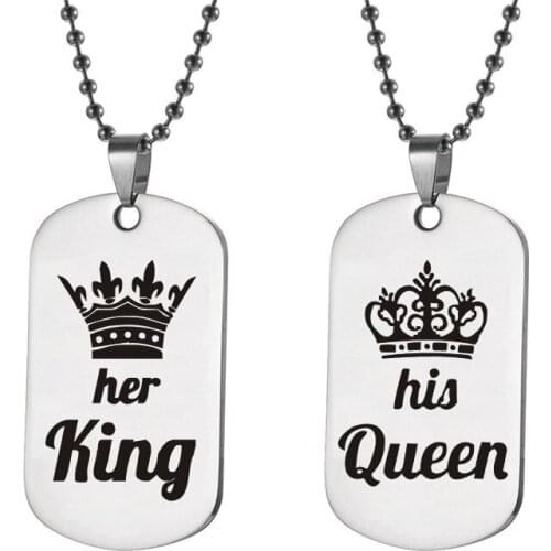 New King Queen Stainless Steel Jewelry Necklace Titanium Steel Pendant Key Chain Necklaces for Women Letter Keychain