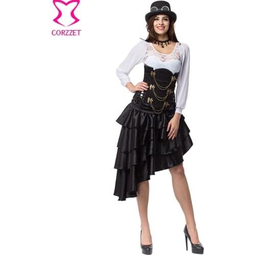 Black Brocade Sexy Corsets And Bustiers Gothic Steampunk Dress Patterns Burlesque Corset Dresses Corselete Feminino Espartilhos