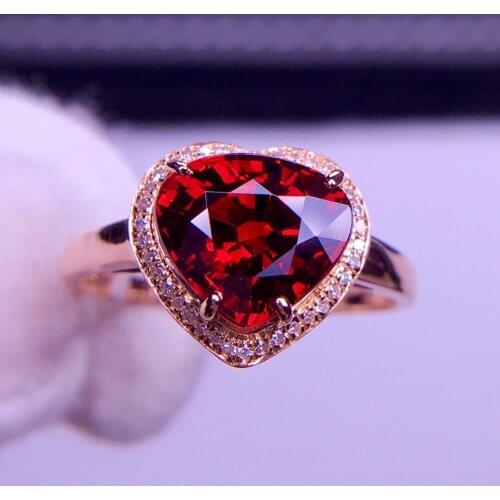 E511 Garnet Ring Fine Jewelry Real Pure 18 K Gold 100% Natural Red Garnet Gemstone 3.9ct Females Rings for Womens Fine Rings
