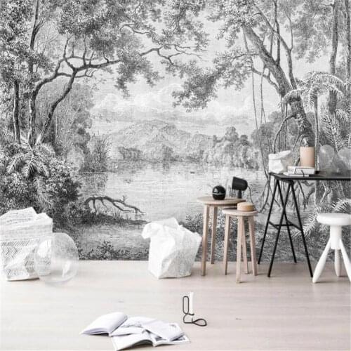 Milofi custom 3D photo wallpaper mural European retro hand-painted line rainforest jungle mural wallpaper background decoration
