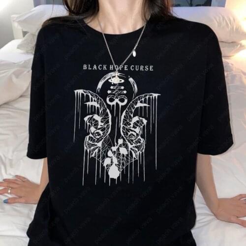 Dark Black hope curse letter demon Satan print casual fun loose Summer Punk Tops Ulzzang Harajuku chic hip-hop women T-shirt