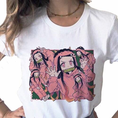 Japanese Anime T Shirts Demon Slayer print ladies T-shirt casual basis O-collar white shirt short sleeve ladies Tshirt,Drop Ship