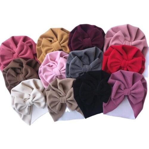 Toddler Baby Unisex Bow Indian Hat Knitted Rib Cotton Turban Knot Cap Solid Headwear Ribbed Bowknot Kid Accessories Cap 2021