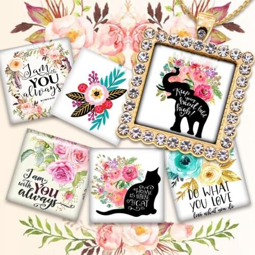 Hot Elephant Square Handmade Photo Glass Cabochons Glass Dome Cover Pendant Cameo Settings