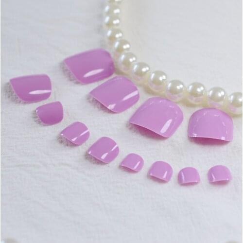 Foot False Nail Fake Toenails Fashion Candy Purple False Toe Nails Acrylic French Short Full Fake Nails for Toes