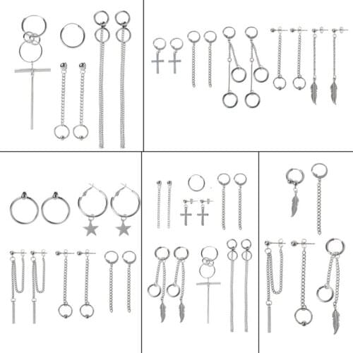 Korea Jewelry KPOP Hip Hop Punk Titanium Steel Tassel Chain Drop Earring Kit