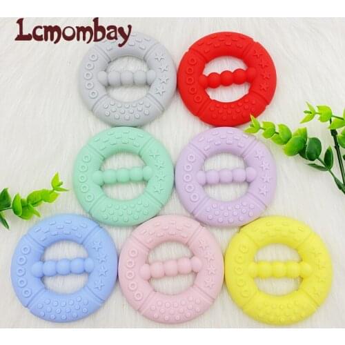 Lcmombay 5pcs baby silicone teether ring circle pendant DIY necklace babi toys chewing teething toy kids gift