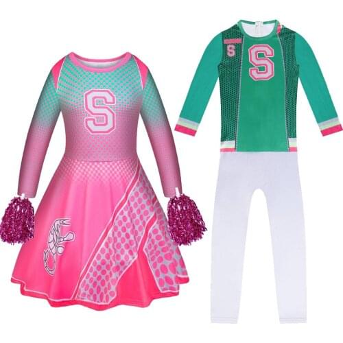 Fashion Zombies 2 Addison Cosplay Halloween Costumes for Girls Cheerleader Kids Princess Dress with Flower Ball Party Clothing