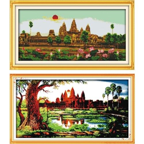 Cross-Stitch Kits Embroidery Needlework Sets Angkor Wat Stamped Patterns 11CT 14CT Printed Counted Crafts Thread Home Decoration