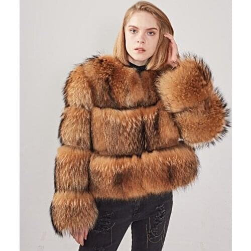 2021New Style Real Raccoon Silver Fox Fur Coat Plus Clothes Natural Winter Women Round Neck Warm Thick New Style