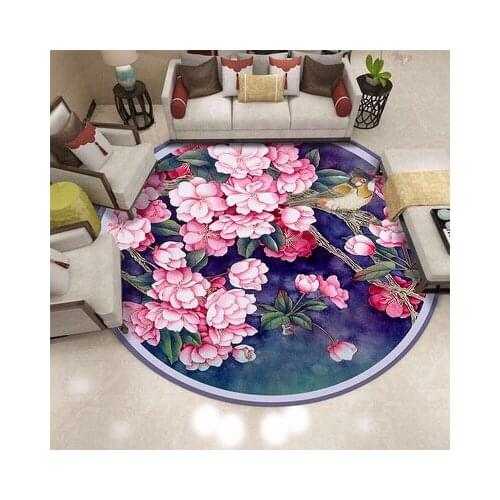 New Chinese Style Flower Round Carpet Bedroom Living Room Chair Non-Slip Soft Mat