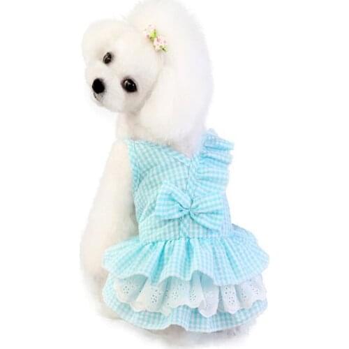 Pet Dog Dress with Pink Plaid Comfortable and Sweet Bow Elastic Lace Dress XXL Size Spring Summer Dog Clothes
