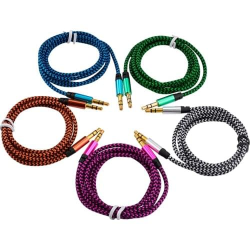 Braided Audio Auxiliary Cable 1m 3.5mm Wave AUX Extension Male to Male Stereo Car Nylon Cord Jack For Samsung phone PC MP3 Headp