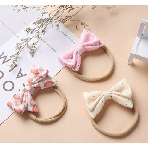 Oaoleer Thin Nylon Baby Headband Floral Printing Infant Bow Bandage Elastic Hair Bands Newborn Photography Props Hair Accessorie