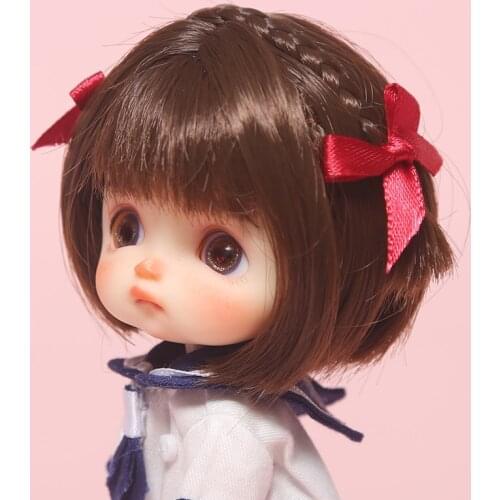 BJD SD doll wig Golden pink brown Soft milk short hair wigs for 1/8 BJD ob11 fashion ribbon short curly hair Multi-color