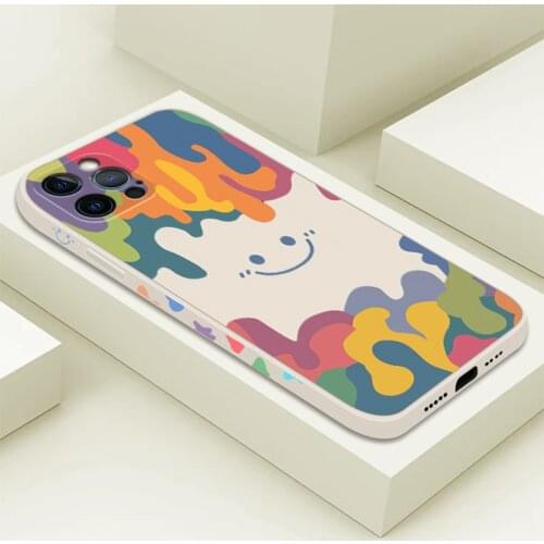 Graffiti Square Smiley Pattern Silicone Phone Case For iPhone 11 12 Pro Max Mini XR X XS Max 8 6s 7 Plus SE 2020 Soft Back Cover
