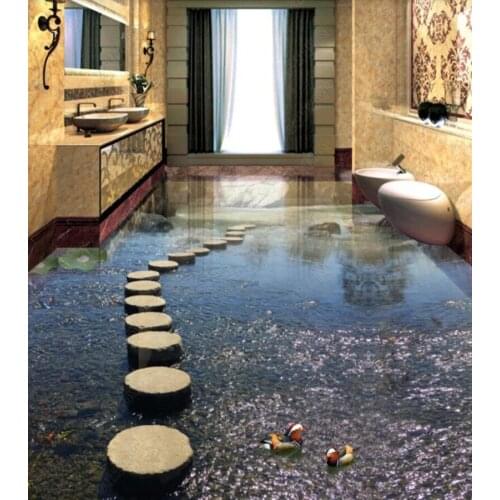 PVC Small Stream Stone Bridge Flowing Water non-slip waterproof self-adhesive 3D floor sticker tiles bathroom 3D wallpaper