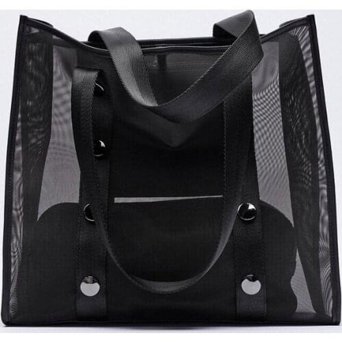 High Capacity Hollow Mesh Women Handbags 2021 New Brand Designer Female Travel Shoulder Bags Ladies Casual Tote Bag Bolso Playa