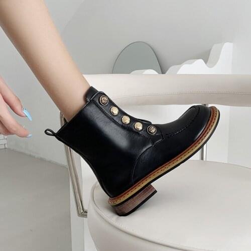 2021 New Spring And Autumn British Round Toe Mid-heel Square Heel Side Zipper Womens Single Boot Martin Boots