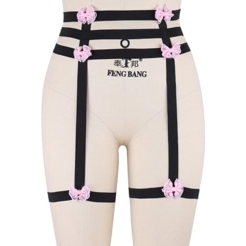 Bow Harajuku Body Harness Wedding Garter Pole Dance Women Leg Garter Belt Body Stocking Belt Rave Fetish Goth Bondage Harness