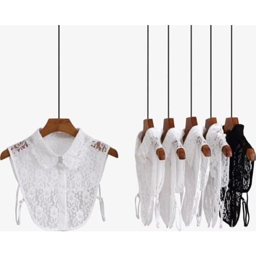 Women Crochet Hollow Out Floral Lace False Collar Button Lapel Half Shirt Dickey A0NF