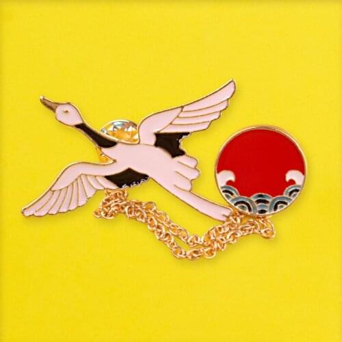 Crane And Ocean Badges On Clothes Brooches Pin On Bag Backpack DIY Lapel Pins Jeanm Jackets Badge Accessories Jewelry Gifts