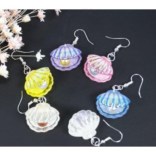 1pair Flatback Resin Shell With Pearl Drop Earrings AB Multicolor Resin Ocean series Earrings Jewelry for Children and Woman