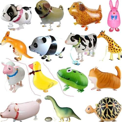 1pc Mixes Walking Animal Helium Balloons Cute Cat Dog Panda Dinosaur Tiger Pet Air Ballons Birthday Party Decorations Kids Toys