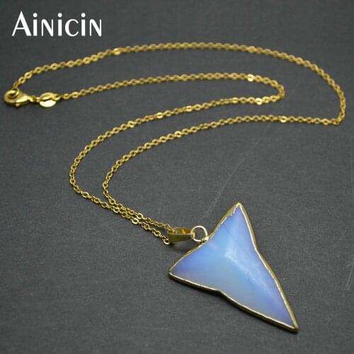 1pc Fashion Women Jewelry White Opal Triangle Shape Pendant 16'' Chain Necklace Gift For Girl