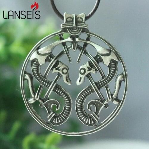 Lanseis 1pcs retro Raven of Odin Hugin Jewelry Viking Scandinavian Solid men Pendant punk Necklace handmade jewelry