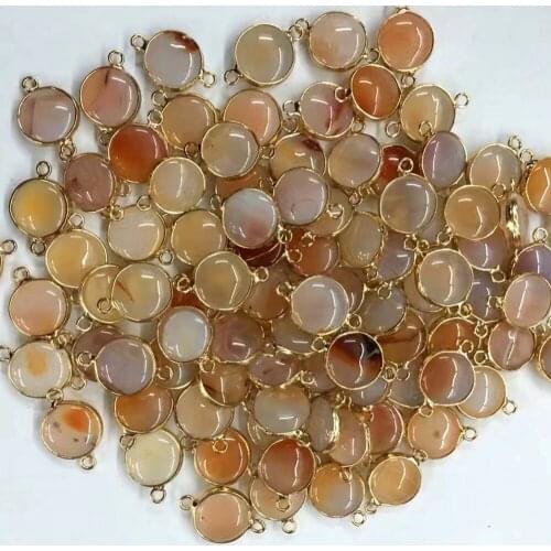 12pcs Gold Plate Natural Stone Unakite Quartz Crystal Round Bracelet Necklace Connector Pendant DIY Jewelry Making Free Shipping