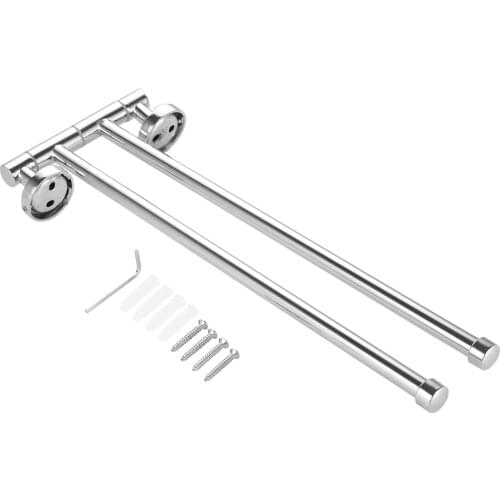 2 Bar Silver Stainless Steel Wall Mounted Swing Towel Bar Bath Towel Rod Bathroom Kitchen Hanger Holder Organizer
