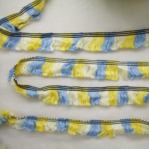2Yards/Lot 1inch width polyester&cotton fringe lace tassels mix white shine yellow light blue trimming ribbon DIY accessories