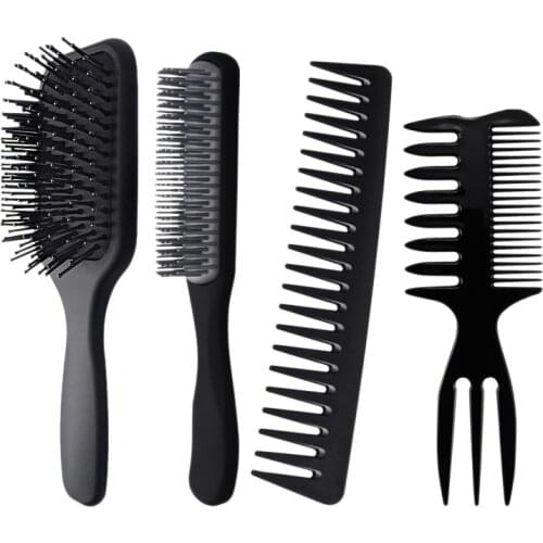 4PCS Hairbrush Set Detangling Brush and Hair Comb Set for Curly Hair with Wide-Toothed Comb for Wet or Dry Hair