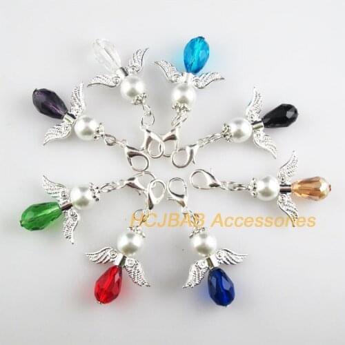 8 New Angel 23x29.5mm Charms Mixed Teardrop Crystal Silver Plated Retro With Lobster Claw Clasps