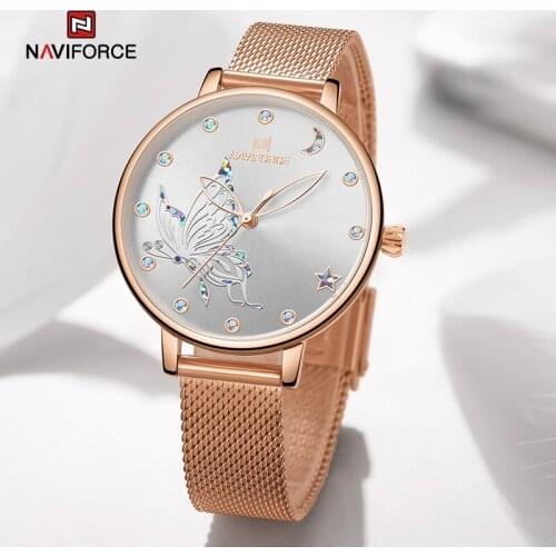 NAVIFORCE Watches Woman Original Quartz Diamond Relogio Feminino Luxury Butterfly Fashion WristwatchesBracelet Montre Exquisite