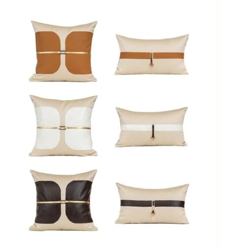 6pcs Modern simple orange imitation leather pillow case model room hotel decorative cushion cover golden belt