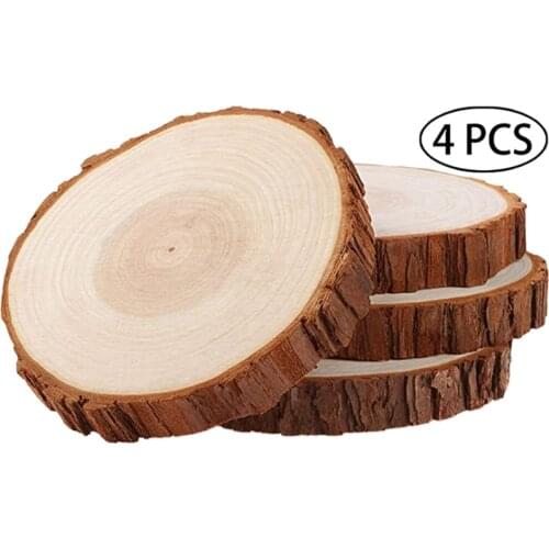 4 Pieces Wood Log Slices 18-19cm Unfinished Wooden Circles Without for DIY Crafts Wood Slices Centerpieces Decoration