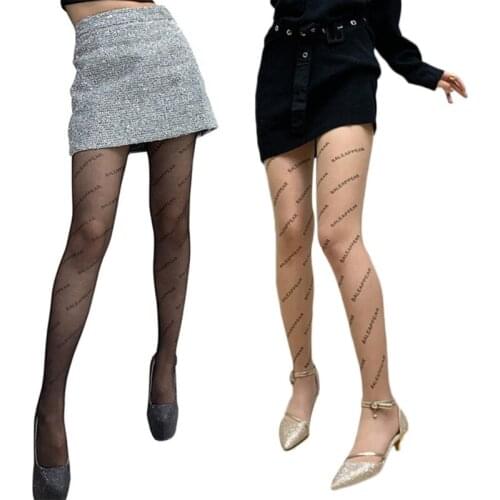 Women Vintage Letters Printed Tattoo Tights Sexy Transparent See-Through Footed Pantyhose Ultra Thin Sheer Stockings Party 094B