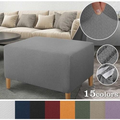 Elastic Footstool Cover Thicken All-inclusive Ottoman Cover Rectangle Stretch Jacquard Slipcovers Stool Protective Covers