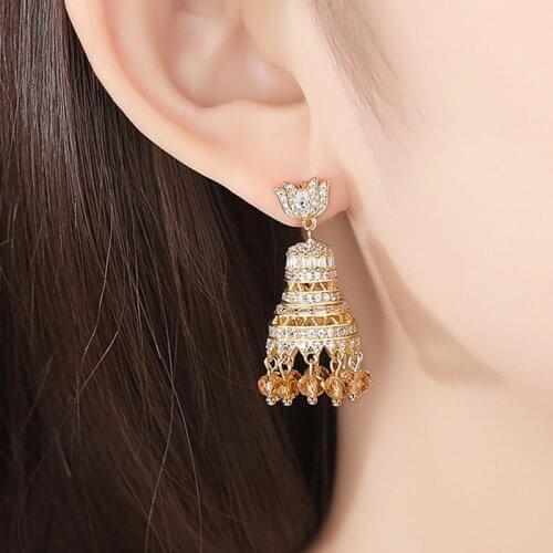 Indian Jhumka Ethnic Jewellery Ethnic Gold Afghan Palace Bell Bead Rhinestone Drop Earrings Wedding Vintage Dangle Earring New